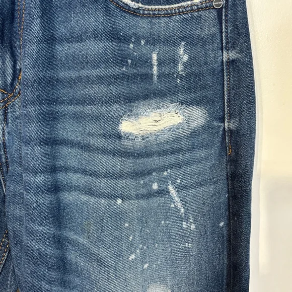 Amiri Blue Jeans Men’s Size 34 HEMMED Embroidered Zipper Fly Distressed Straight